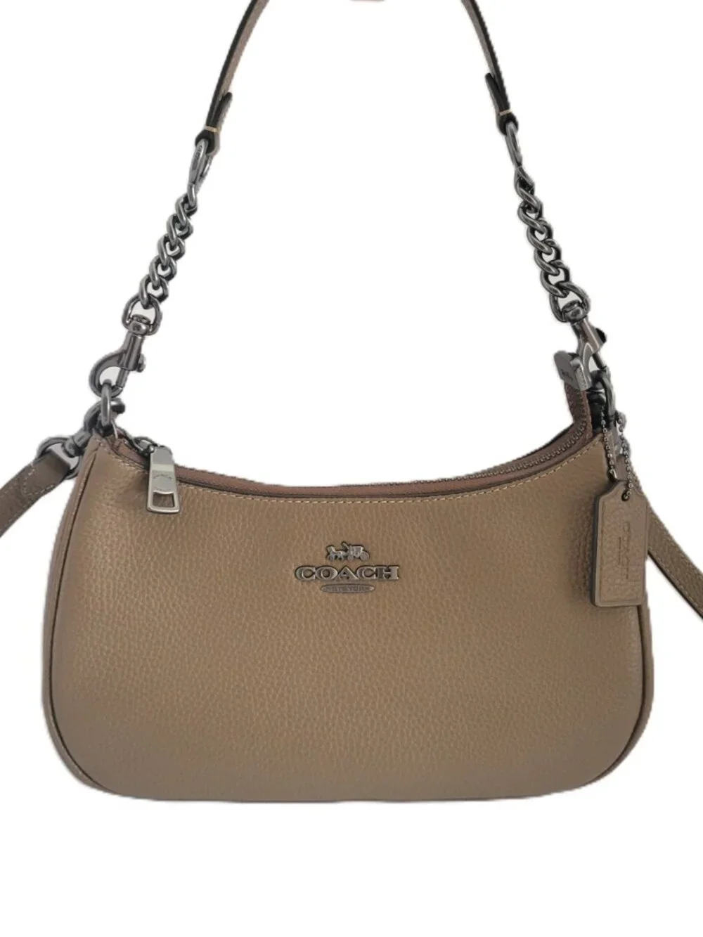 Coach CV934 Refined Pebbled Leather Teri Shoulder Bag Crossbody Dark Stone